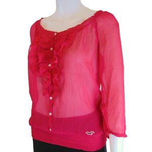 Hollister Sheer Pink Ruffled Blouse Size S